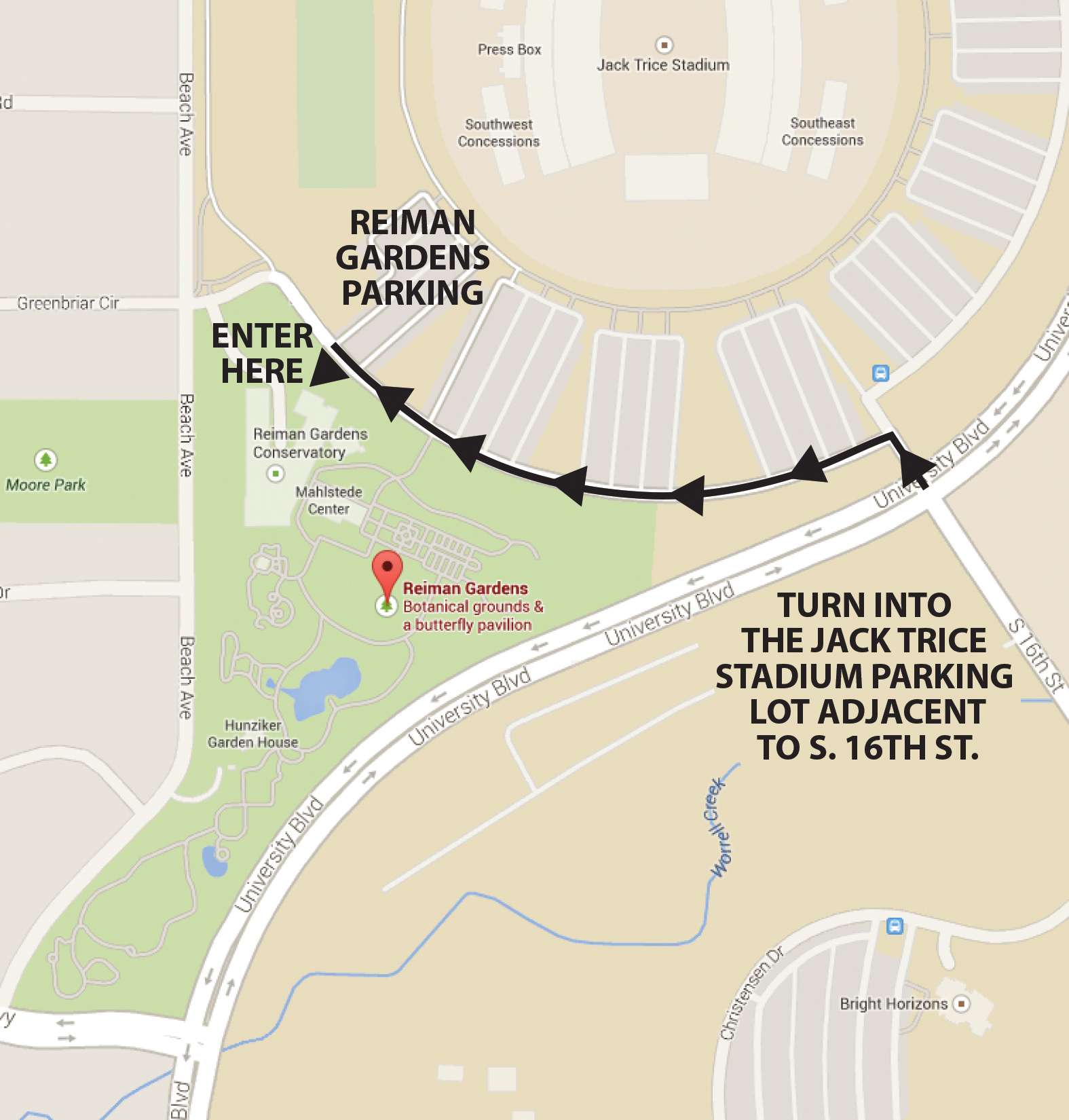 directional map to Reiman Gardens entrance